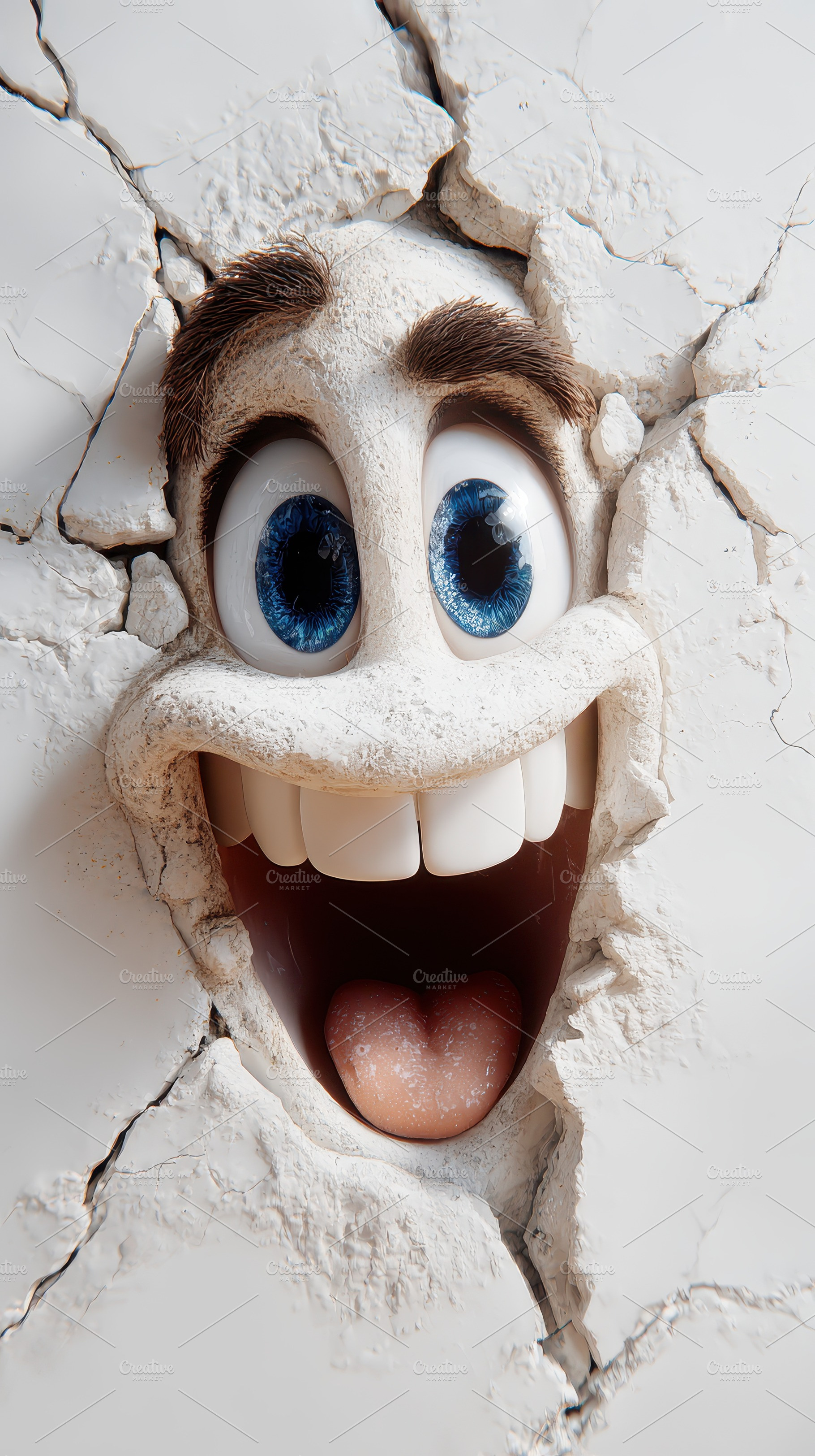 Happy face breaking through cracked, a Photo by Pixeness Studio