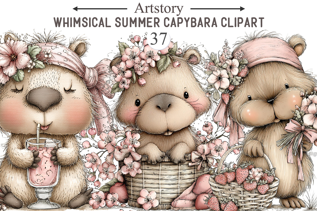 Whimsical Summer Capybara Clipart, an Illustration by designcity5 (Photo 1 of 5)