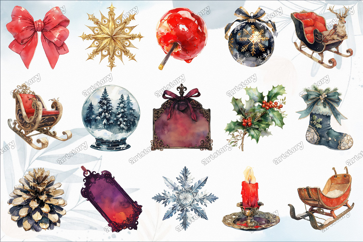 Watercolor Gothic Christmas Clipart, an Illustration by designcity5 (Photo 2 of 5)