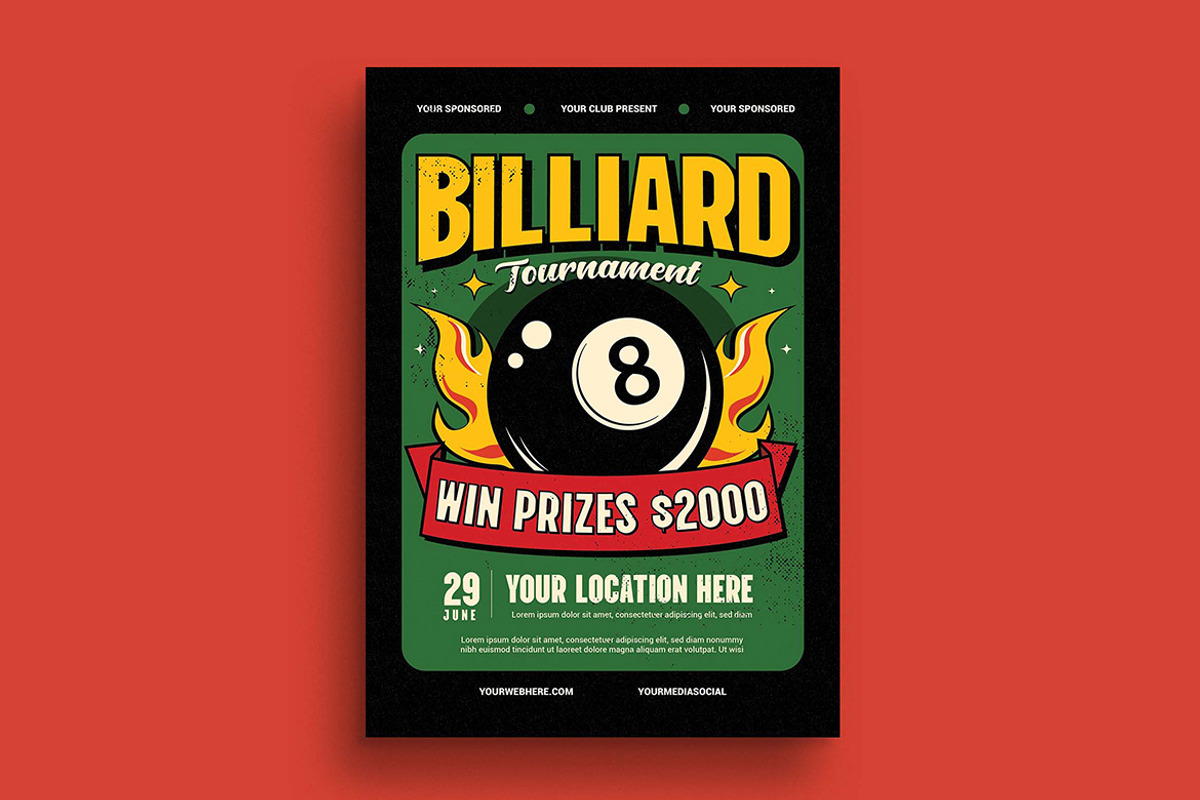 Billiard Tournament Flyer Template, a Flyer Template by megarez (Photo 1 of 3)
