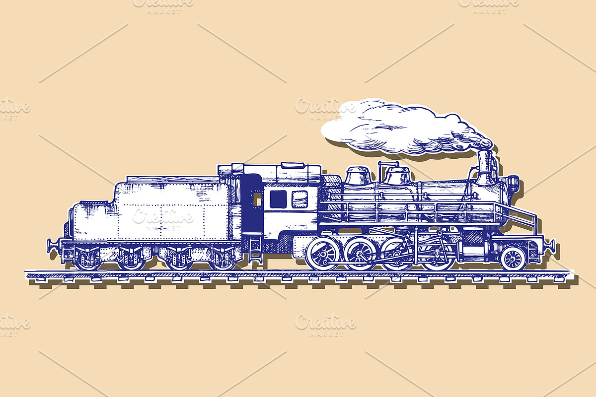 Vintage train, a Transportation Illustration by CatMadePattern (Photo 2 of 4)