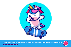 Cute Unicorn Playing Skate Cartoon