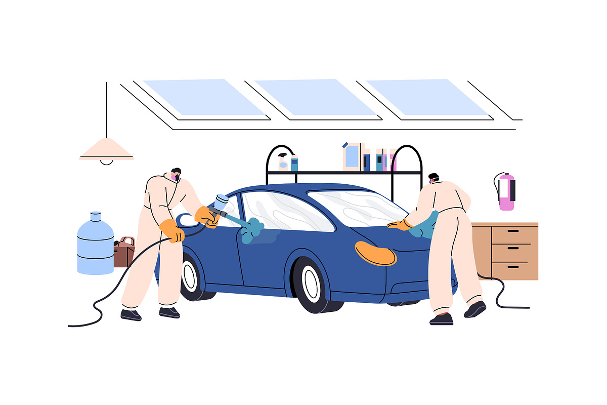 Repairmen repair cars, auto service, a Transportation Illustration by PaperTrident (Photo 4 of 9)