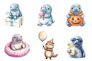 Cute Baby Watercolor Manatees Clipar, an Illustration by CreationArt (Thumbnail 4 of 5)