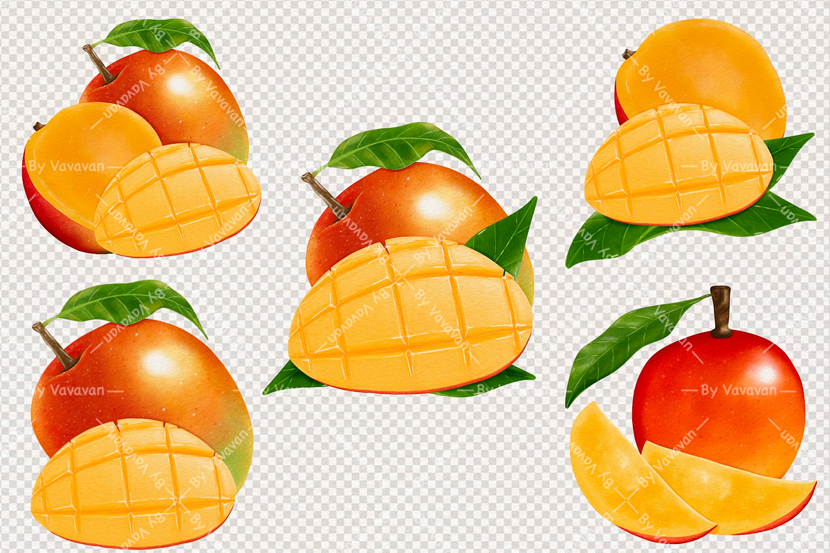 Watercolor Mango Fruit Clipart, a Food Illustration by Vavavan Artwork (Photo 3 of 5)