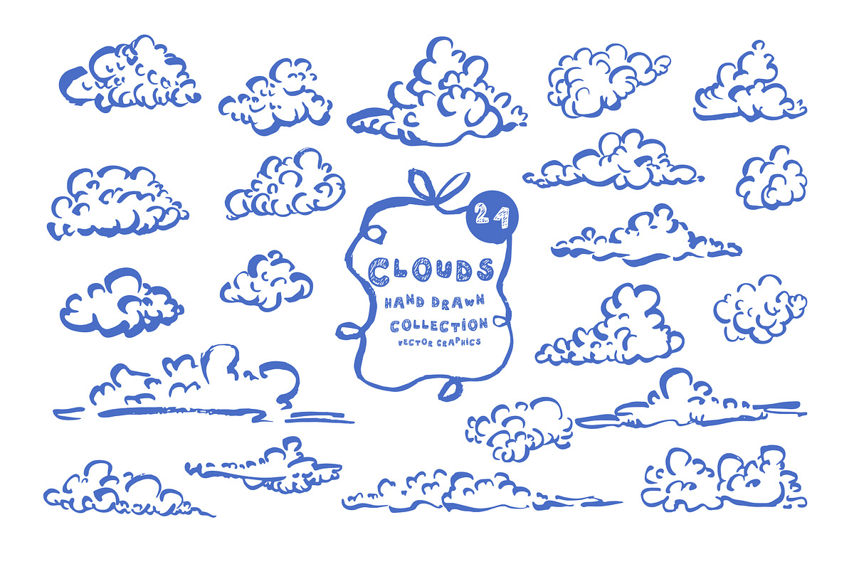 24 Whimsical Hand Drawn Clouds, an Object Graphic by Anada Arty