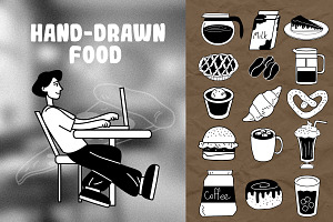 Café: Hand-Drawn People & Food