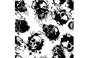 Grunge Seamless Pattern With Skulls