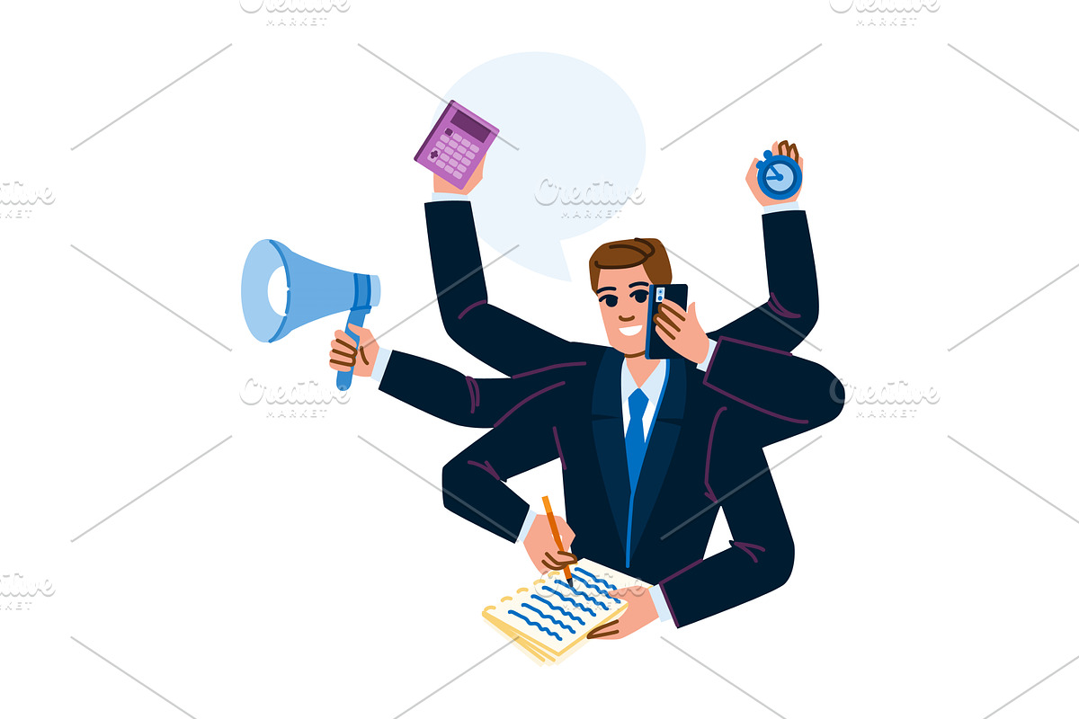 Businessman multitasking managing, a Finance Illustration by pikepicture