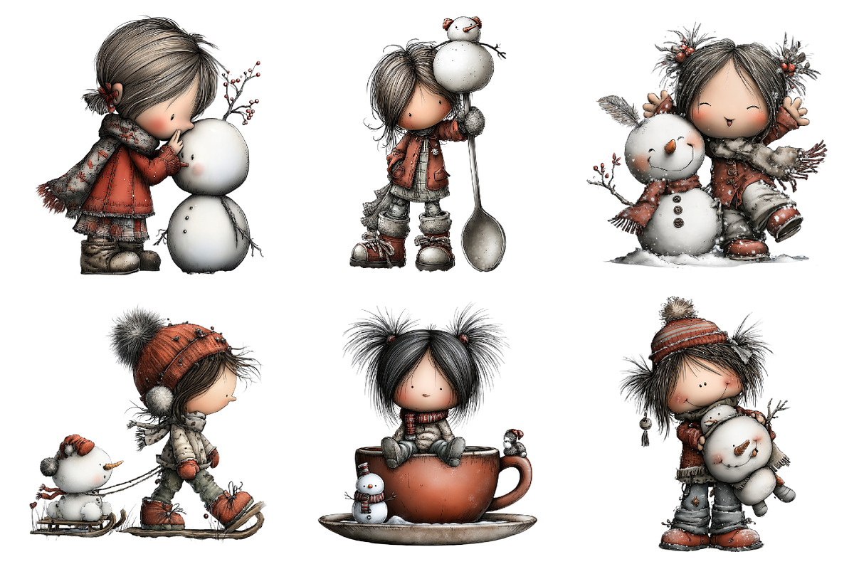 Quirky Winter Girl with Snowman Clip, an Illustration by Daily.Designs (Photo 5 of 5)