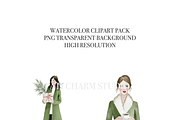 Christmas Woman Clipart Set, a Decorative Illustration by Pati Charm Studio (Thumbnail 4 of 8)