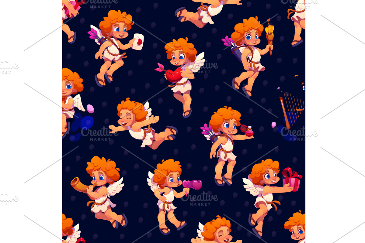 Valentine cherub angels pattern, a Seasonal Illustration by Vector Tradition