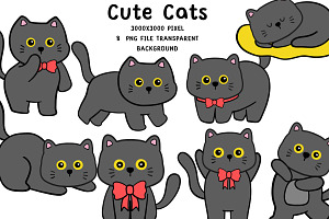 Cute Cat Clipart PNG Kawaii Bundle