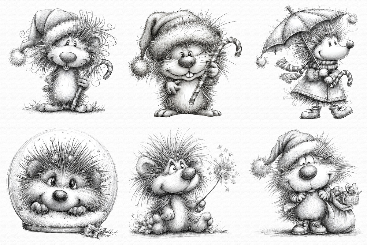 Funny Christmas Hedgehog Sketch Art, an Illustration by Libby Wishes (Photo 3 of 9)