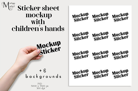 Child Hand Sticker sheet Mockup PSD
