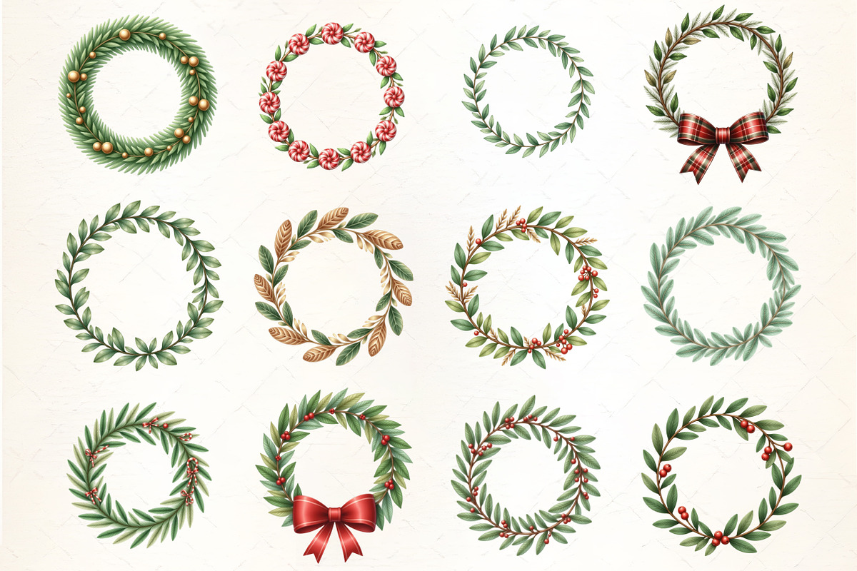 Watercolor Winter Wreath Clipart, an Illustration by CrexoraLab (Photo 2 of 5)
