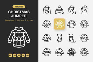 Christmas Jumper Outline Icons, an Outline Icon by Spacepixel Creative