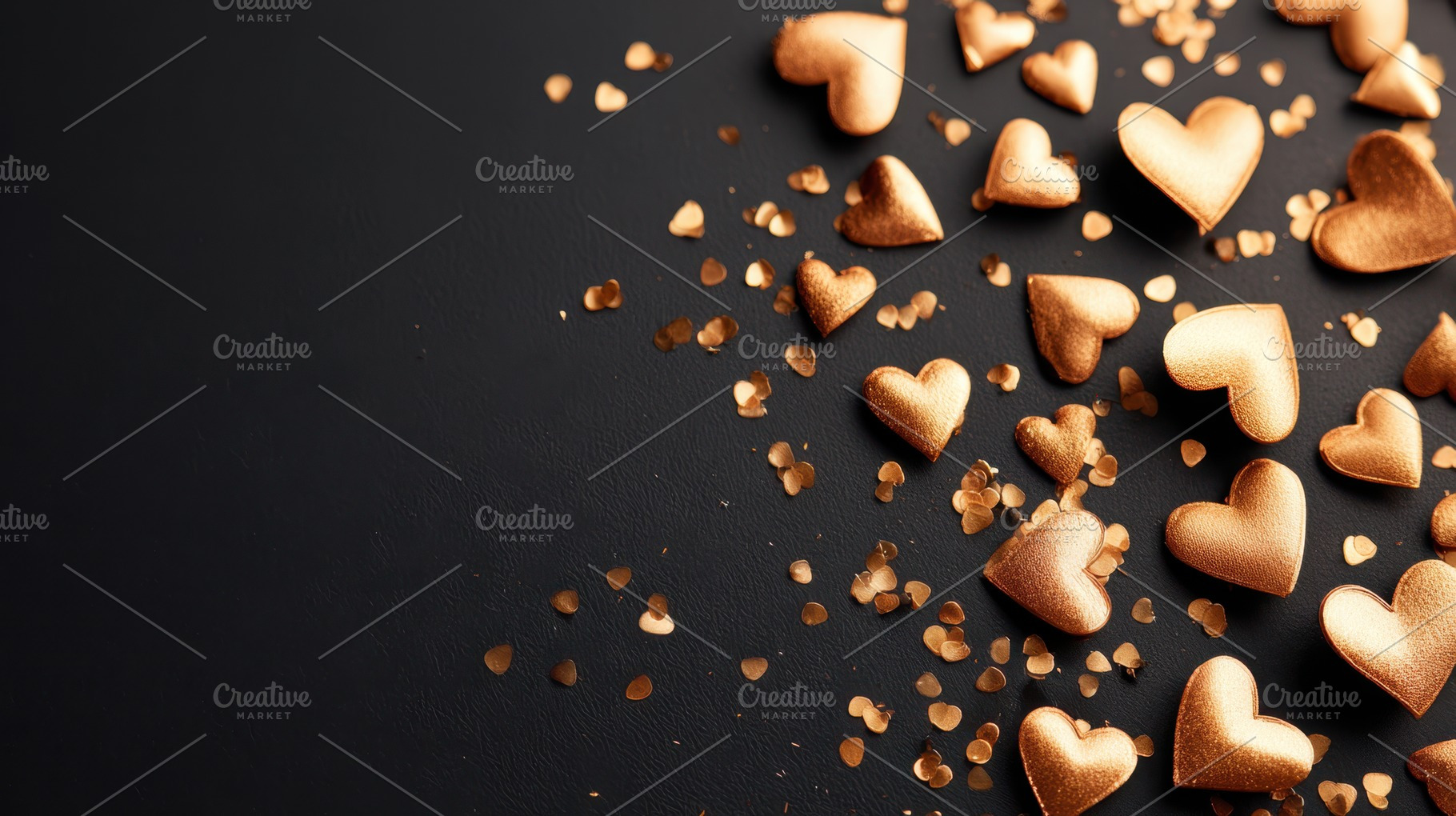 Golden heart confetti on dark background, a Holiday Photo by AlyaAnd