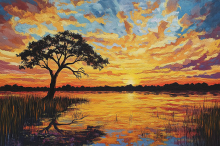 Vibrant sunset over an African lake, a Photo by Iftikhar Alam