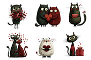 Whimsical Valentine Cat Clipart, an Illustration by Dream Creation (Thumbnail 5 of 7)
