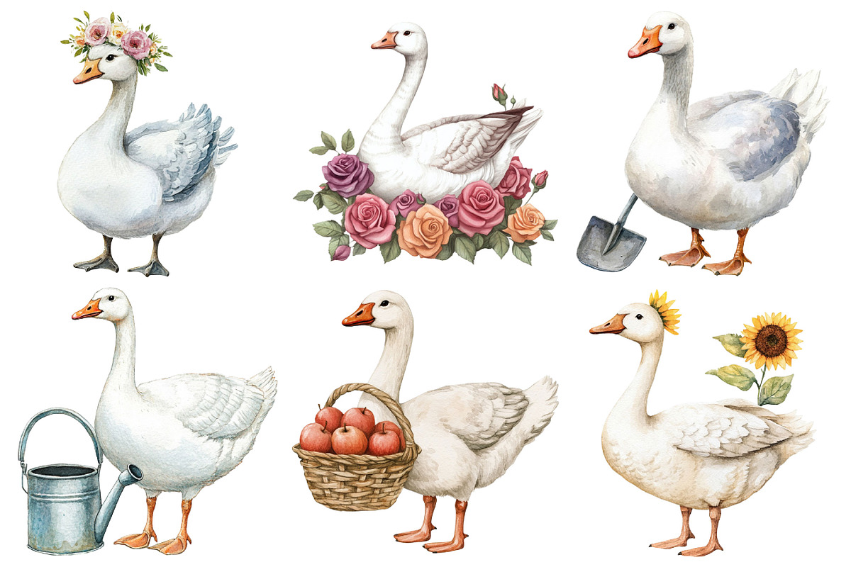 White Goose Garden Clipart, an Illustration by Pixels.Craft (Photo 3 of 7)