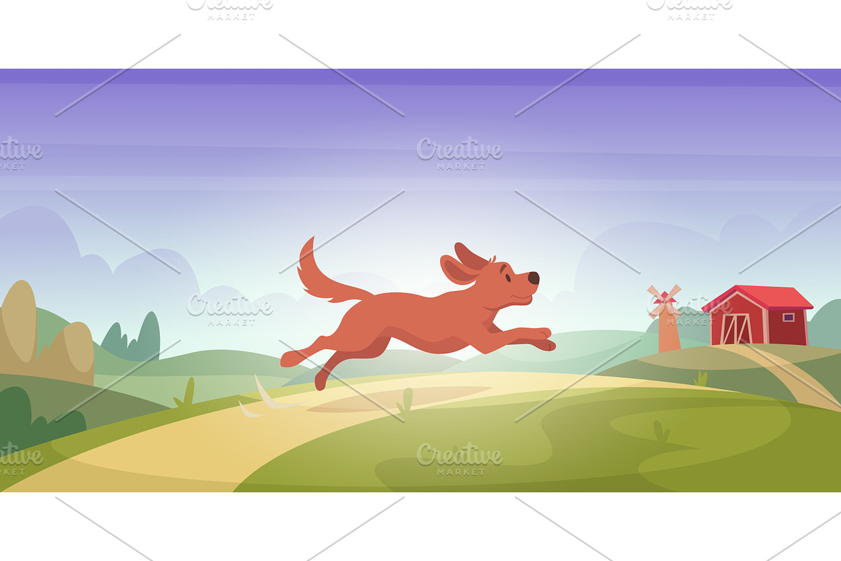 Funny dog. Running domestic pet in, an Animal Illustration by Onyx