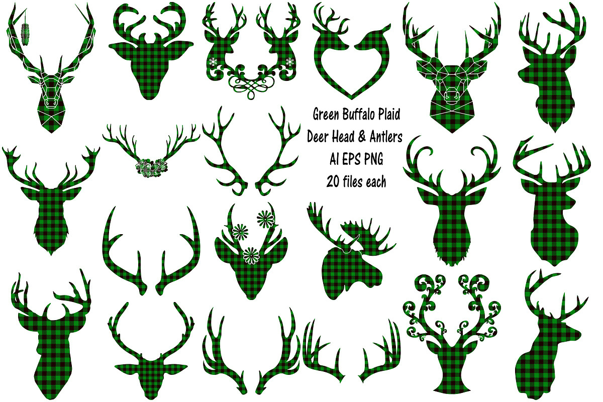 Green Buffalo Plaid Deer/Antlers, an Illustration by FrankiesDaughtersDesign (Photo 1 of 5)