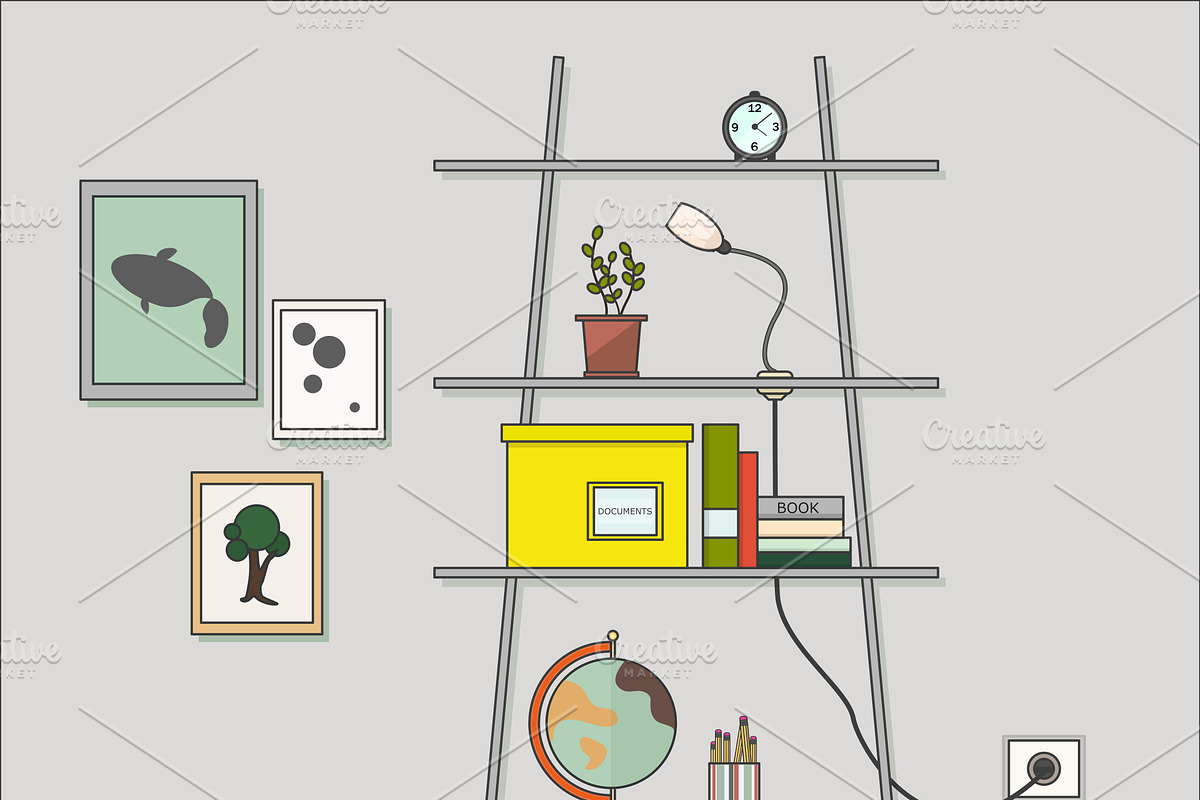 Room. Rack with objects, a Decorative Illustration by 2D/3D