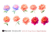 Watercolor Peony Flowers Clipart, an Object Illustration by crafty (Thumbnail 10 of 10)