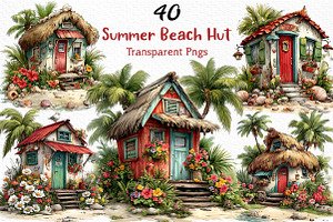 Whimsical Summer Beach Hut Clipart, an Illustration by Craft Nest