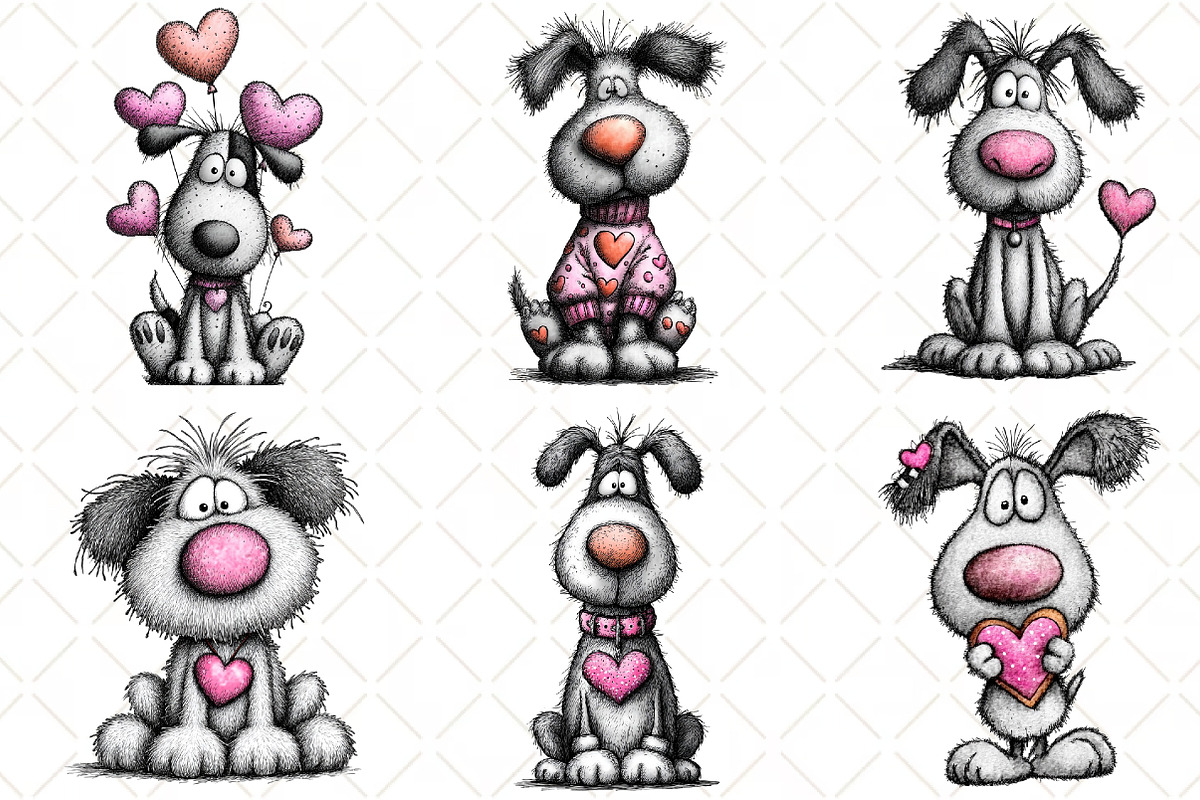 Whimsical Valentine Dog Clipart PNG, an Illustration by Black Bird Studio (Photo 5 of 6)