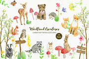 Woodland Animals Watercolor Clipart, an Animal Illustration by Corner Croft (Thumbnail 1 of 7)