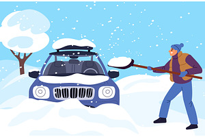 Man in winter clothes clears snow, a Transportation Illustration by Vectorbuum