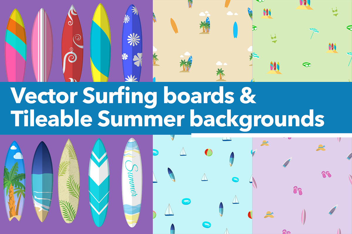 Vector surfing boards and background, a Seasonal Illustration by GreenStockPhotos (Photo 1 of 7)