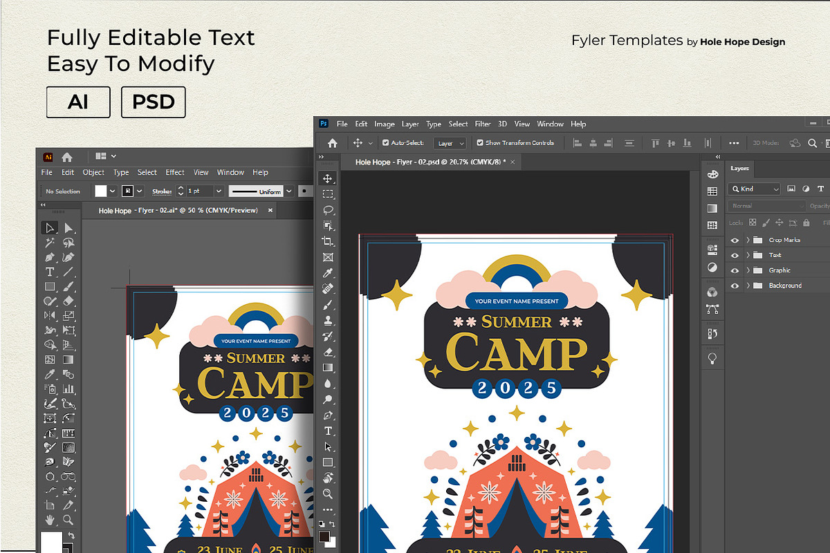 Folk Art Summer Camp Flyer Template, a Flyer Template by Hole Hope Design (Photo 4 of 5)