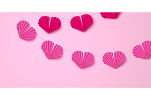 Pink paper heart garland decoration, an Illustration by art PVP - market