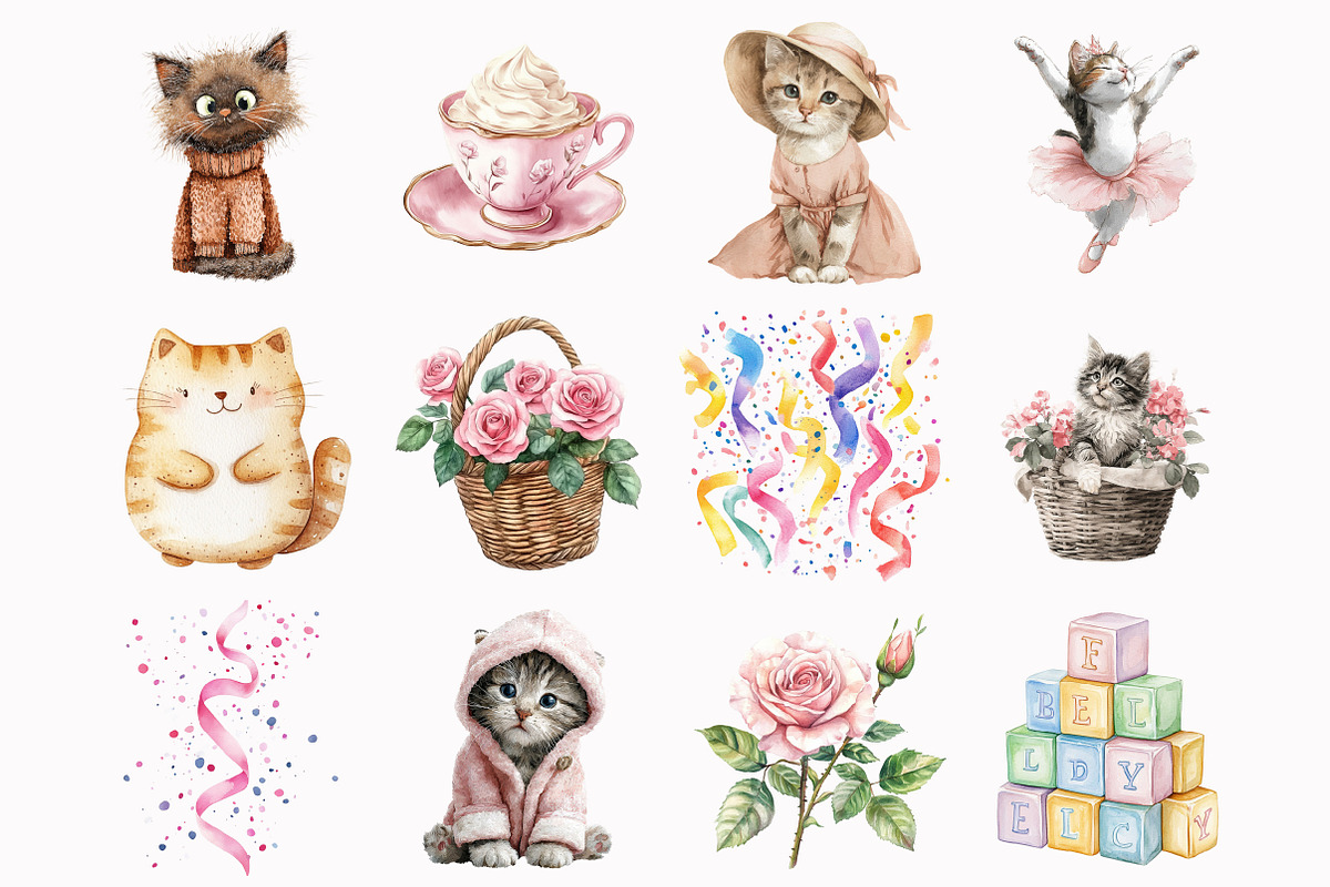 Watercolor Kitten Clipart, a Seasonal Illustration by Design Market (Photo 3 of 5)