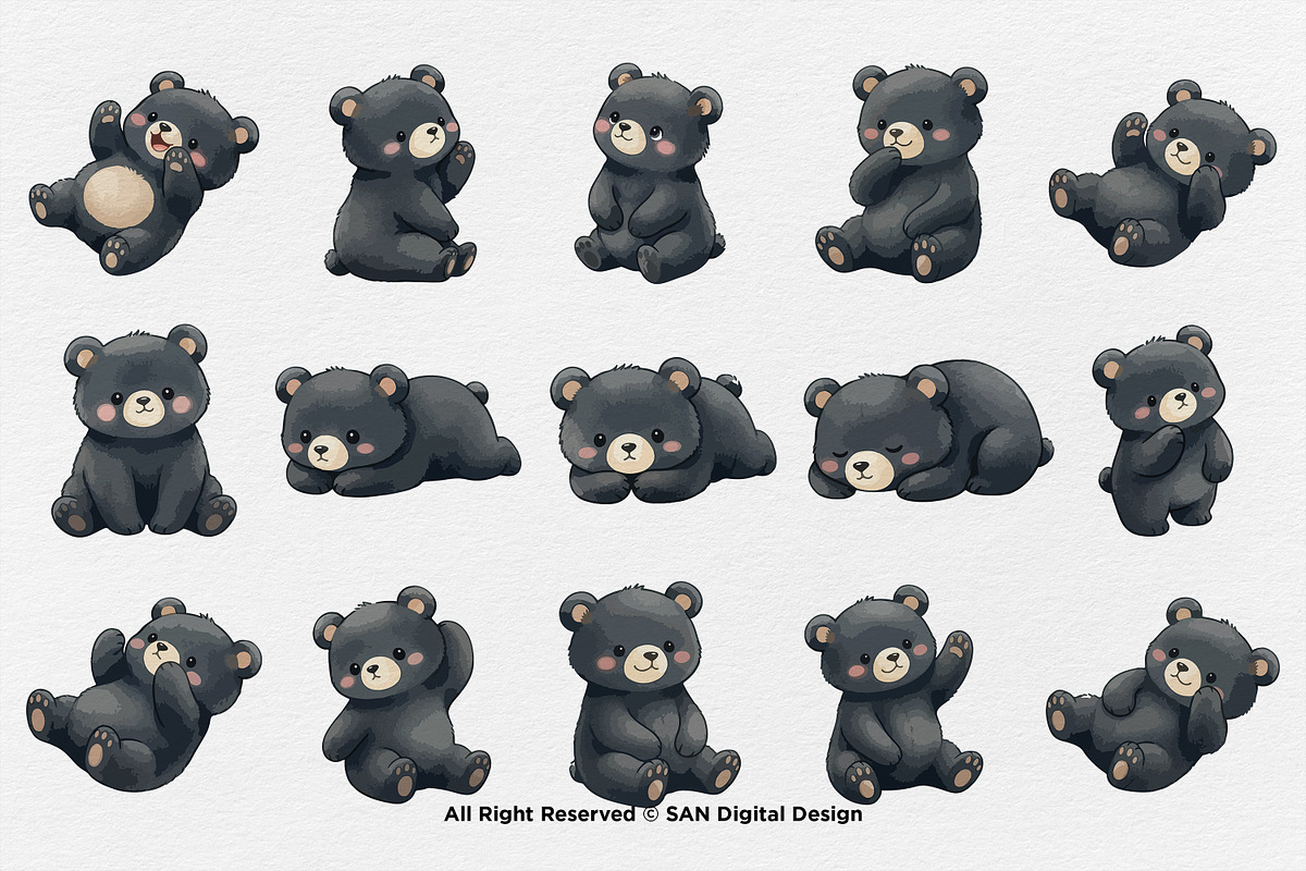 15 Bundle Watercolor Black Bear Cute, an Animal Illustration by Morspective (Photo 8 of 8)