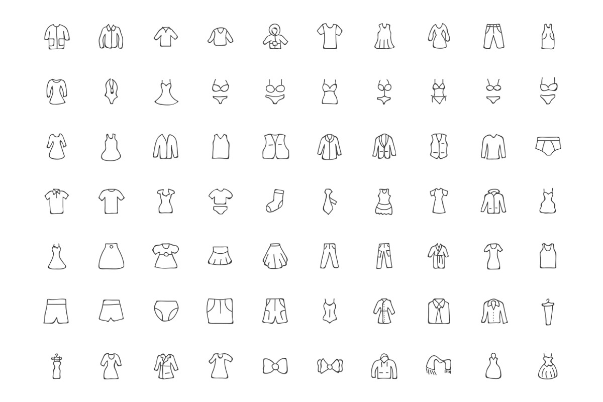 100 Cloth Hand Drawn Doodle Icons, an Outline Icon by Creative Stall (Photo 2 of 3)
