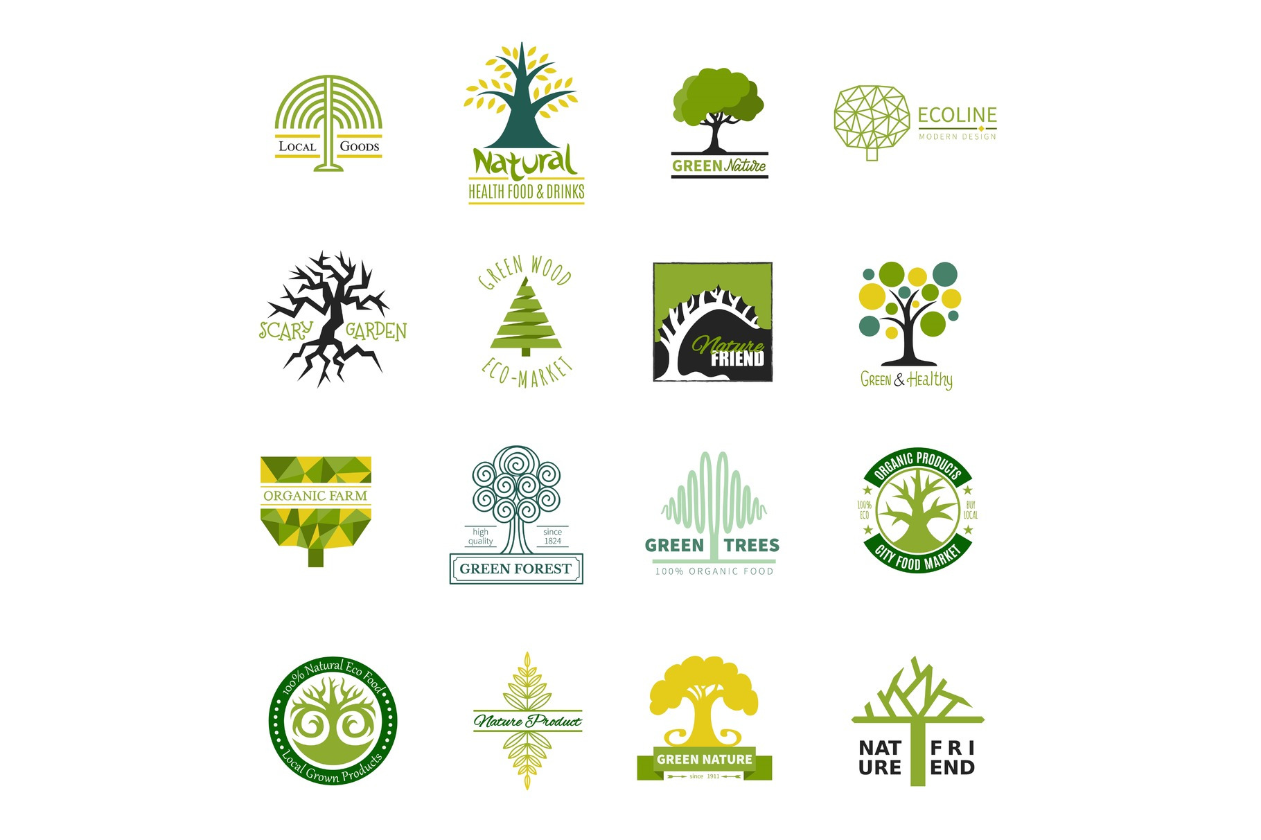 Tree logo vector treetops logotype of fir-tree or oak with natural ...