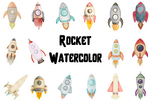 Watercolor Rocket Clipart