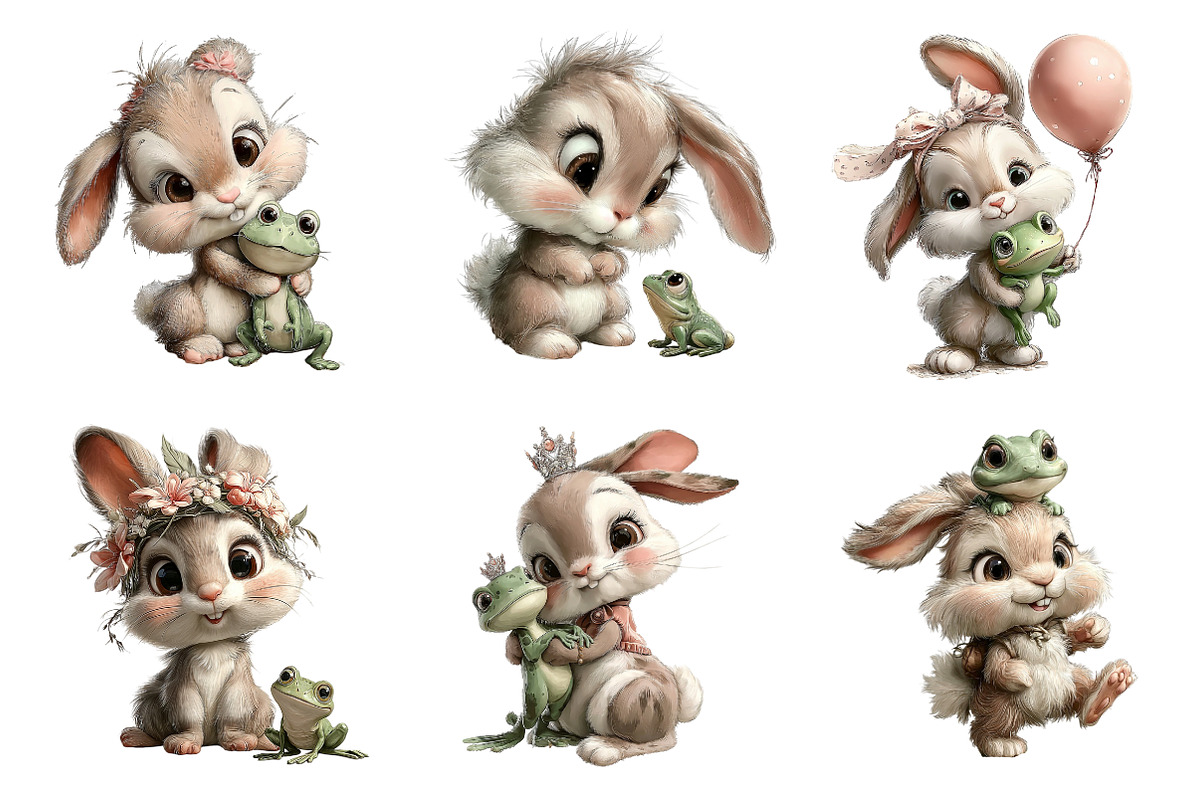 Bunnies with Frogs Clipart, an Illustration by DreamArtGraphic (Photo 2 of 5)