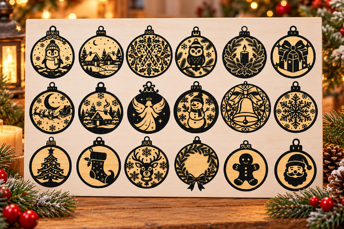 18 Christmas Ornaments Laser Cut SVG, an Object Graphic by DreamCafeArt (Photo 2 of 8)