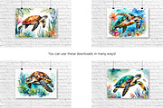 Watercolor Sea Life, Turtles Set 1, an Animal Illustration by Kat's Artful Creations (Thumbnail 2 of 9)