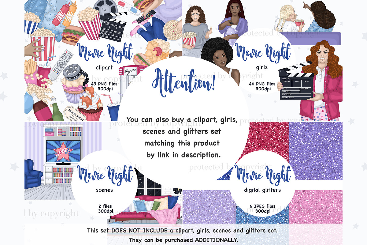 Movie Night Digital Paper, a Pattern Graphic by GlamArtZhanna (Photo 4 of 4)