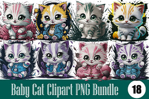 Baby Cat Clipart PNG Bundle, an Illustration by Wow Magic