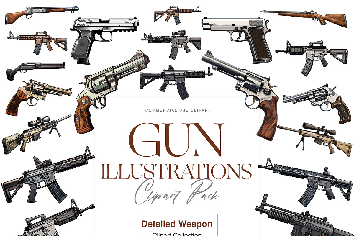 Gun Illustration Clipart, Pistol PNG, an Object Illustration by BrushstrokeArtGB