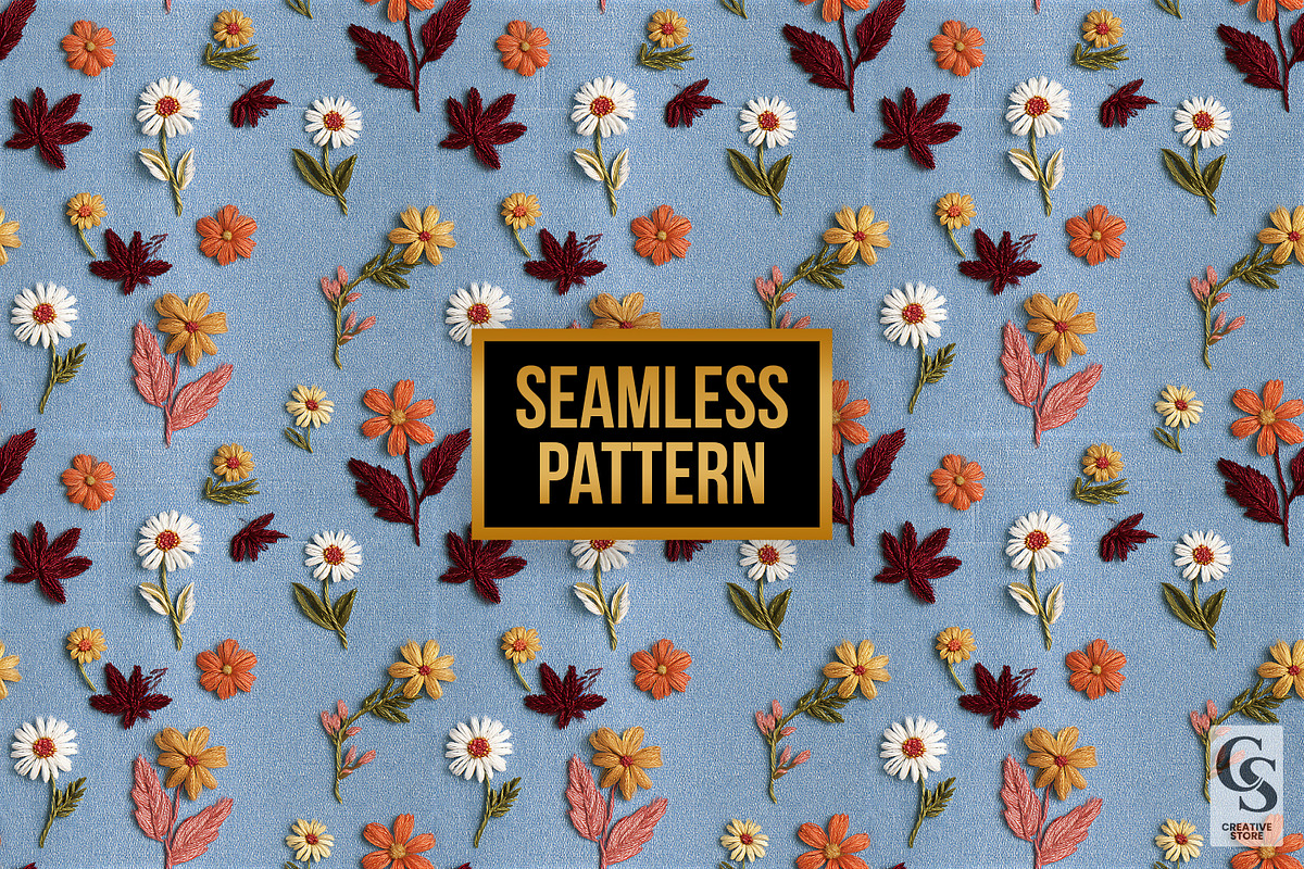 Fall Embroidered Denim Patterns, a Pattern Graphic by Creative Store (Photo 4 of 5)