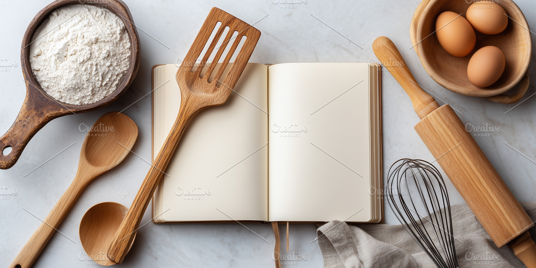 Blank open cookbook mockup banner, a Food & Drink Photo by MistyDay