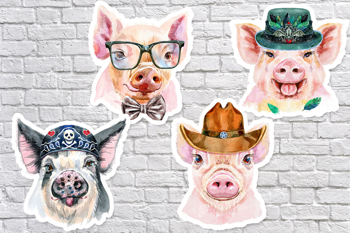 Cute watercolor pigs. Part 8, an Animal Illustration by Watercolor fantasy (Photo 3 of 5)